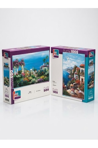 Yamaç Evleri Ve Sahil Köyü İkili Set - 1000 + 500 Parça İkili Puzzle Seti
