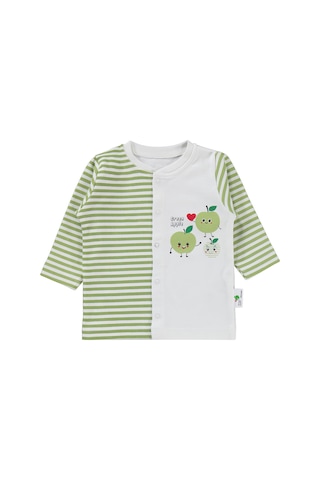 Nova Baby Yeşil Elma Kokulu Önden Açık 1-6 Ay Pijama Takımı - Ekru