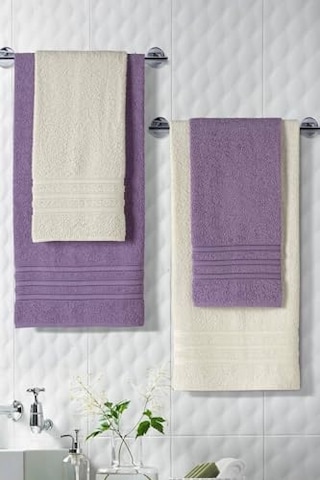Riona Pamuklu 50x90-70x140 Cm 4'lü Banyo Havlu Seti Krem Genel