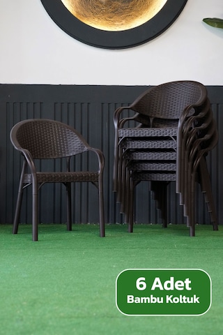 Alezy Bambu Rattan Kollu Koltuk 6 Adet Kahverengi