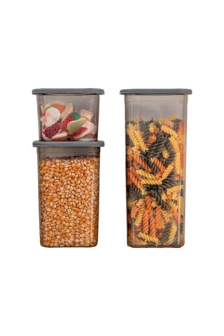 Deconox 3'lü Set Sızdırmaz Kapaklı Kare Erzak Saklama Kabı 650ml - 1300ml - 1900ml Antrasit Sku: Smg8690010175625 Açık