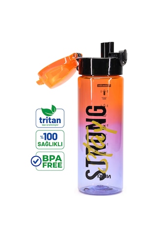 Su Matarası Tritan Geniş Ağız Su Şişesi Strong Spor Matarası Suluğu Bpasız 550 Ml Turuncu 0100