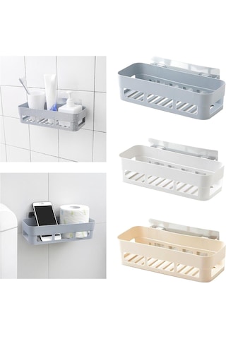 Banyo Köşeliği Şampuan Rafı Banyo Rafı Güclü Yapıstırıcılı Delmeye Gerek Yok Plastik Gri Diğer