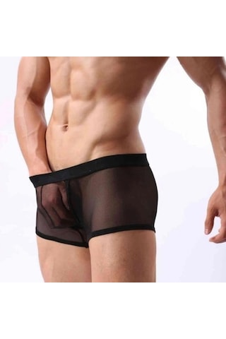 Tegangold Fantezi Transparan Tül Erkek Boxer Fantezi Tanga Mh4603 Siyah