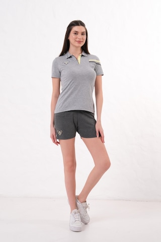 Kadın Polo Yaka T-shirt Takımı Rahat Kesim Yazlık Günlük Kombin Gri Melanj
