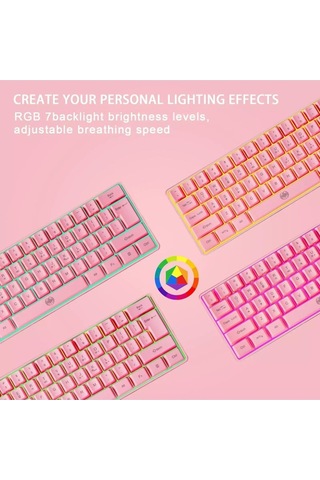 Q60 Blue Switch Mini Rgb Oyun Klavyesi Gaming Mekanik 62 Tuşlu 18 Rgb Led Usb Tip-c Kablosu Pembe1