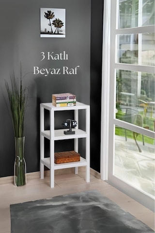 3 Katlı Beyaz Raf Kitaplık & Banyo Düzenleyicisi 73,5 Cm-brns0048 Beyaz