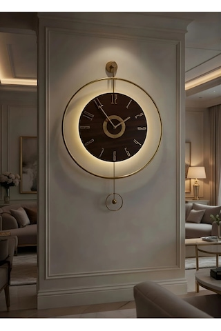 Metaquartz Aksesuar Büyük Boy 50x75cm Quartz Mekanizma Ispanyol Orbit Time , Metal Ahşap Duvar Saati Gold,
