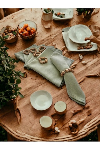 Dnc Home Tekstil Ndchome Premium Keten Adaçayı Yeşili 6lı Peçete Takımı 40x40 Toka Hediy