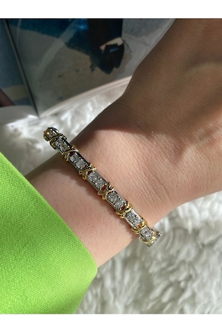 Pinery Jewels Vıp Tiff Suyolu X Zirkon Taşlı Kelepçe Altın