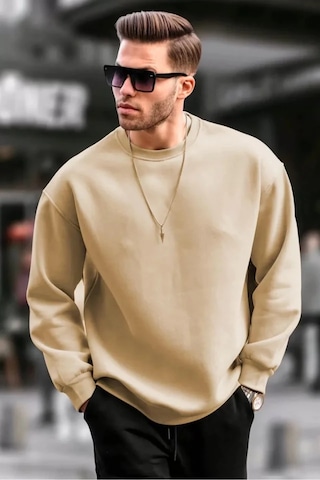 Modi Erkek Düz Bisiklet Yaka Sweat - Bej Bej 2xl