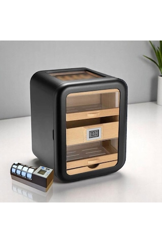 Cigarloong Skylight Camlı 5 Çekmeceli Puro Kutusu Siyah 80's Cigarspa Elektronik Nemlendirme