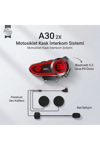 A30 2x Bt5.3 Motosiklet Kurye Kask Kulaklık Intercom Işıklı 2 Kişi Eşleşmeli