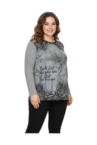 Baglan Kadın Yumoş Taşlı Baskılı Bluz Bgl-st05068 Gri