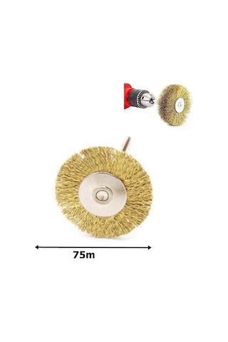 75 Mm Prinç Kaplı Çelik Yuvarlak Pimli Saçaklı Parlatma Fırçası Tel Fırça Pas Boya Sökücü