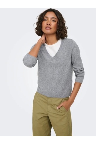 Only Onlloyal Ls V-neck Pullo Knt Noos Kadın Kazak 15368957 Gri
