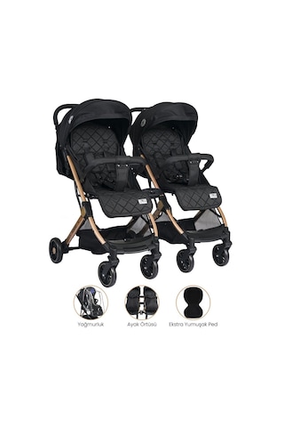 Lorelli Fiorano New Kabin İkiz Bebek Arabası - Black - Siyah