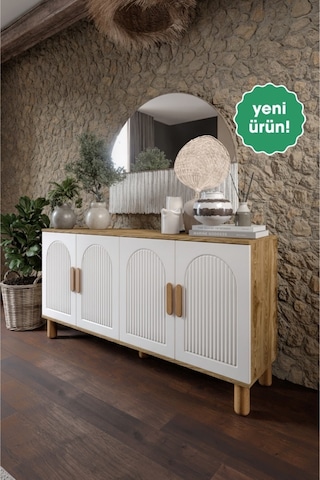 Elysia Bohem Konsol 4 Kapaklı Mdf Mebran Kapak 160 Cm Modern Salon Konsolu Aytaşı Ceviz Aytaşı - Çam