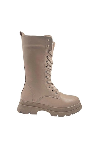 Melen Shoes Panache Suni Bej Kadın Bağcıklı Ve Fermuarlı Çizme Bej