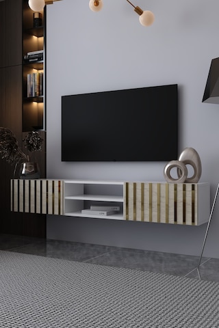 180dhdtdar6bta Aden Duvara Monte Pleksi Desenli Tv Sehpası Beyaz-traverten-altın