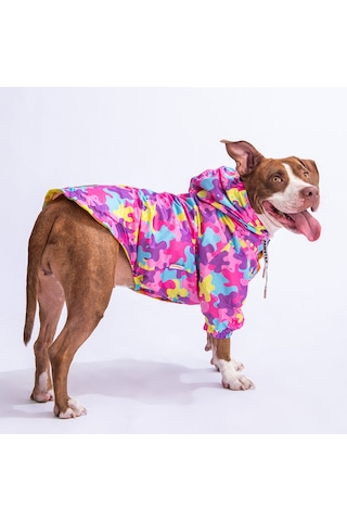 Pawstar Rosea Camouflage Fileli Orta ve Büyük Irk Köpek Montu Yağmurluk