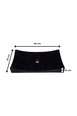 Mermer Desenli Tezgah Üstü Kayık Model Taş Lavabo 35 X 60 Cm Siyah