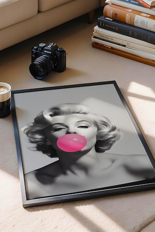 Marilyn Monroe İkonik Pembe Balon Çerçeveli Tablo - Pop Art Poster Tablo