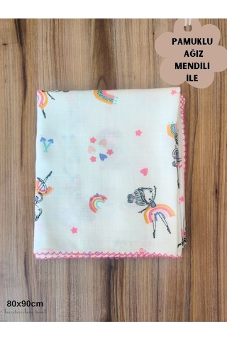 Desenli Müslin Kız Erkek Bebek Battaniyesi Oeko-texli %100 Pamuklu Puset Örtüsü Yenidoğan 90x80cm Pembe