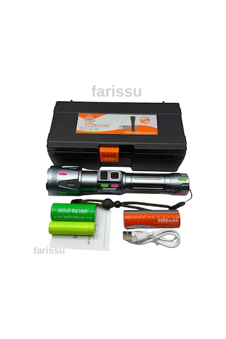 Rt-063 B Beyaz Lazer Taktik El Feneri - 60w, 6000 Lümen Full Yedek Pil Paketi Siyah