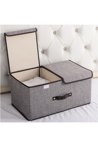 Cc Globall Çift Kapaklı Saklama Kutusu 2'li Katlanabilir Saklama Kutusu Seti -gri Gri