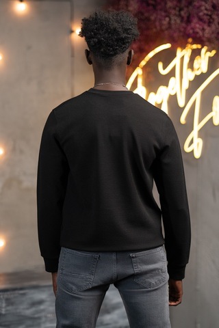 Dorss Regular Fit Armürlü Bisiklet Yaka Likralı Mevsimlik Sweatshirt Siyah