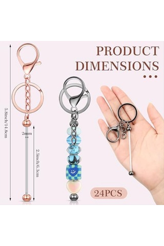 Gatherco 24 Adet Boncuklu Anahtarlıklar Toplu Boncuklar Kendin Yap Boş Anahtarlıklar Boncuklu Anahtarlık El Sanatları İçin Metal Boncuklu Anahtarlıklar