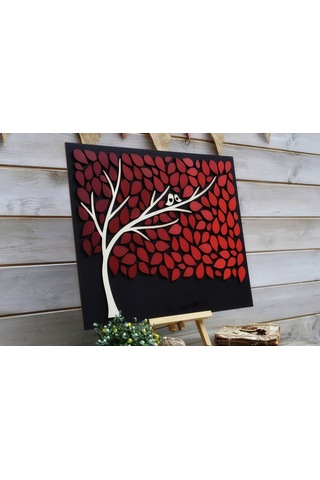 Hdrlazerdizayn Ağaç Figürlü Ahşap Düğün Hatıra Defteri Pano