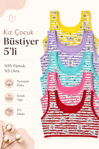 Nicoletta Kız Çocuk Büstiyer Geniş Askılı Baskılı Pamuklu Likralı 173408 Pembe