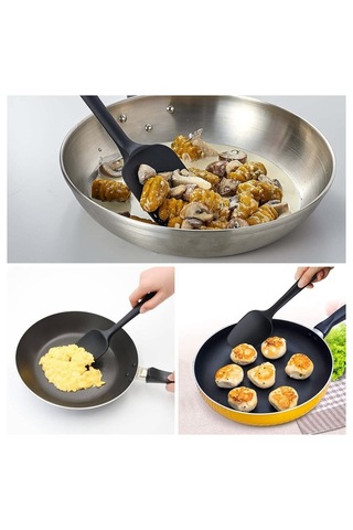 Silikon Kaşık Seti 3lü Büyük Boy Yanmaz Yapışmaz Çizmez Siyah 27