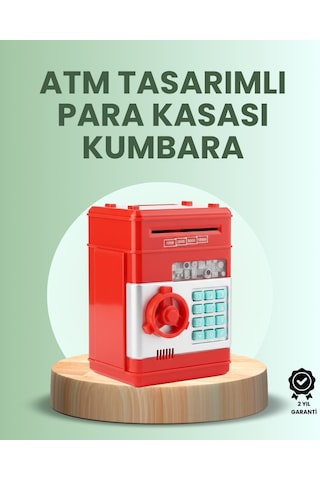 Kırmızı Atm Kasa Tipi Para Biriktirme Kumbarası