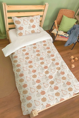 Organik Tek Kişilik Nevresim Takımı 160x220 - Minik Tatlı Meyveler Renkli