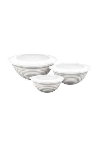 Ceronni Galaksi Desenli Kapaklı Kase 3lü Set 3lt 2lt 1lt Beyaz Beyaz