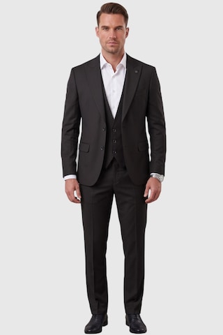 Deepsea Siyah Slim Fit Likralı 3 Lü Takım Elbise Ceket Yelek Pantolon Modern Şık Tasarım 2601798