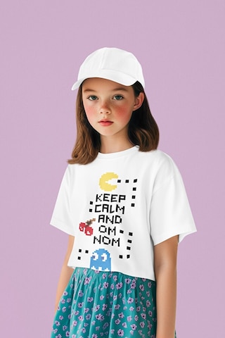 Sevbano Pacman Oyun Baskılı Unisex Oyun Çocuk Tişört 1-12 Yaş Beyaz