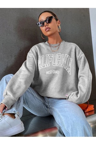 Altamira Unisex Siyah California West Baskılı Bisiklet Yaka Oversize Sweatshirt 001