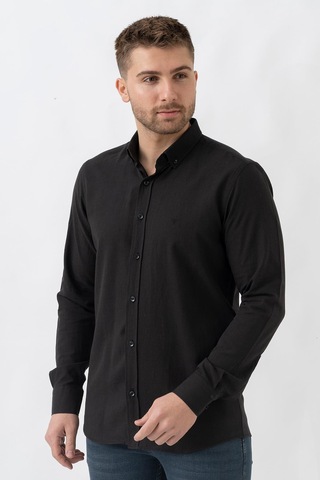 White Stone Malta G2303 Keten Regular Fit Pamuklu Gömlek Siyah - L Siyah