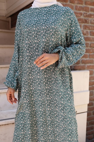 Nevayla Moda Çiçek Desenli Viskon Elbise - Yeşil / E0128 Yeşil