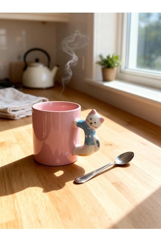 3d Pembe Kupa Kedi Kulplu 410 Ml Pembe