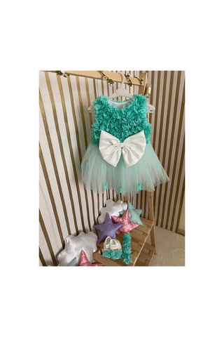 Hayy Baby Kıds Wear Su Yeşil Çiçekli Çocuk Tütü Elbise