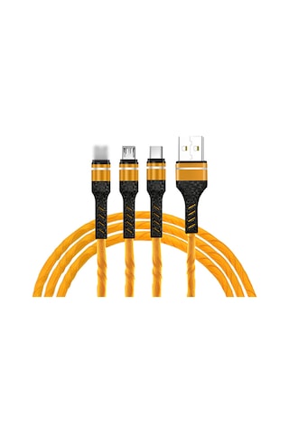 Symbee 1.2 Metre Sarı 3a Hızlı Şarj Kablosu - Lightning, Type-c Ve Micro Usb Uçları İle Çok Fonksiyonlu Usb Kablosu
