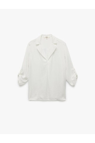 Koton Ceket Yaka Katlama Detaylı 3/4 Kollu Saten Bluz Kırık Beyaz 6wak60004pw Ekru