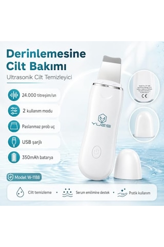 Yues Ultrasonik Cilt Temizleyici Skin Scrubber W-1188, Siyah Nokta Ve Gözenek Temizleme Cihazı, 24.000 Titreşim/sn, 2 Modlu Yüz Bakım Spatulası, Usb Şarjlı Cilt Bakım Cihazı