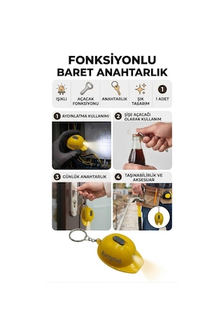 Baret Tasarım Anahtarlık Açacak Fonksiyonlu Işıklı Tasarım Anahtarlık Baret Kırmızı Kırmızı