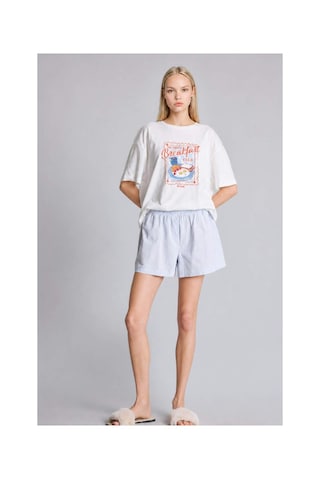 Defacto Oversıze Şortlu Kısa Kollu 2li Poplin Pijama Takımı I1145ax26hsbe162 Mavi-be162